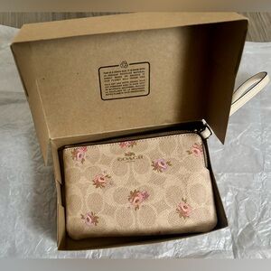 Coach Pink Floral Tan Wristlet